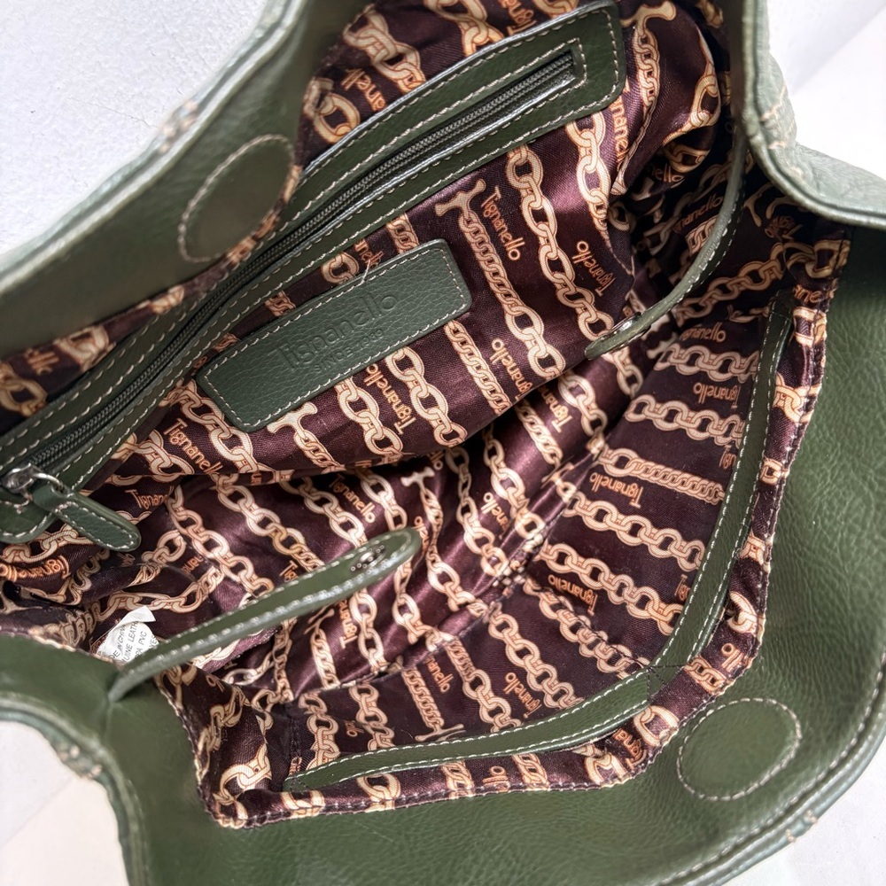 TIGNANELLO Dark Green Leather Satchel Silver Buckles Y2K - Picture 14 of 16